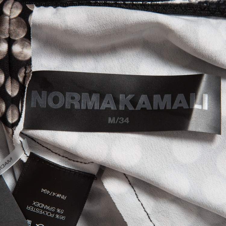 Pre Owned Norma Kamali Black Print Stretch Knit Footie Leggings M
