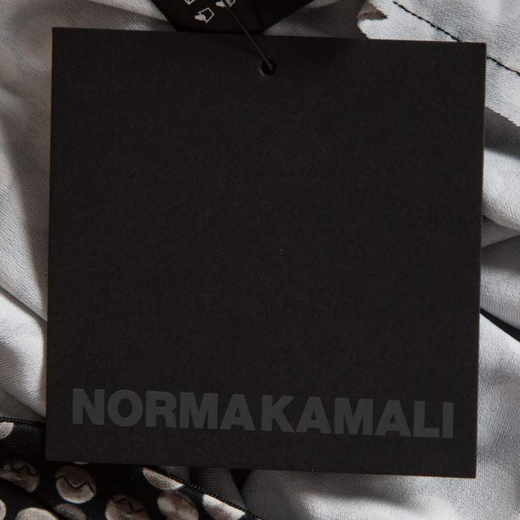 Pre Owned Norma Kamali Black Print Stretch Knit Footie Leggings M