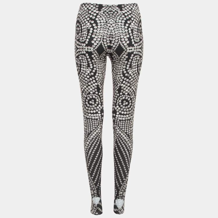 Pre Owned Norma Kamali Black Print Stretch Knit Footie Leggings M
