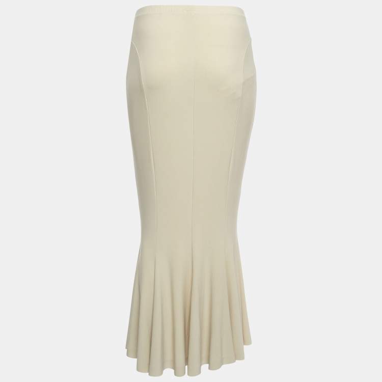 Pre Owned Norma Kamali Beige Stretch knit Fishtail Midcalf Skirt M