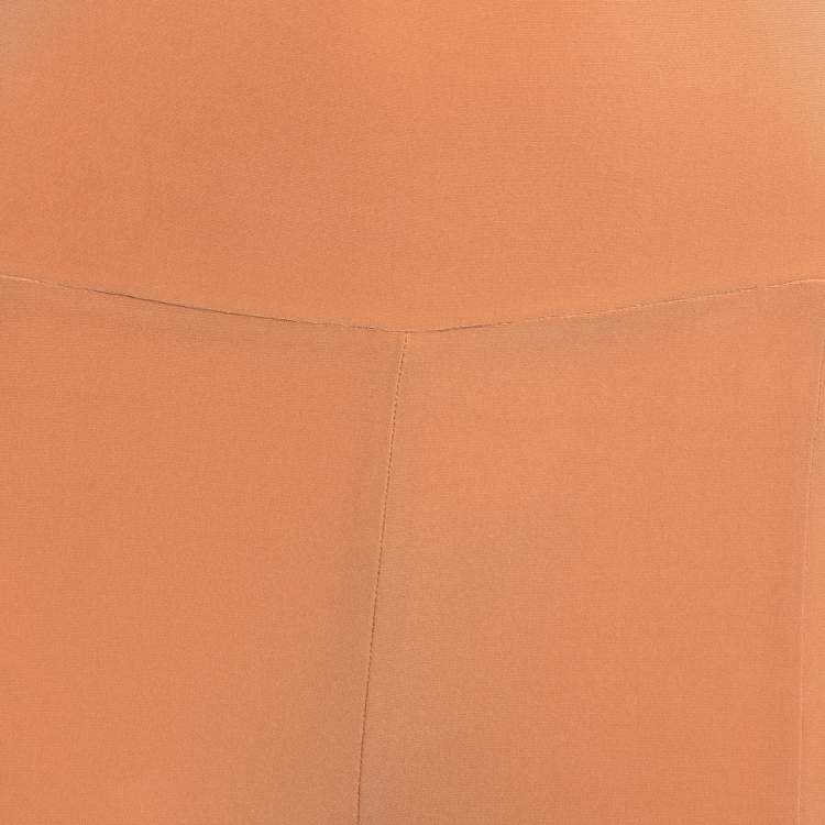 Pre Owned Norma Kamali Orange Stretch Knit High Waist Flared Hem Leggings L