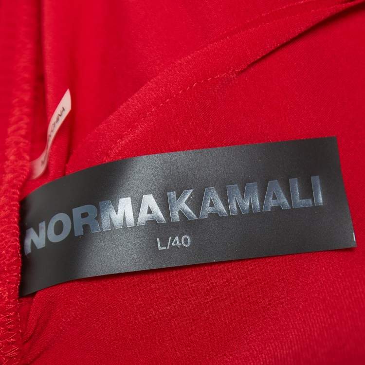 Pre Owned Norma Kamali Red Jersey Off-Shoulder Fishtail Gown L
