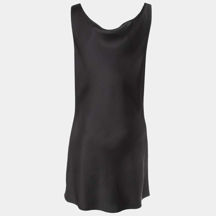Pre Owned Norma Kamali Black Satin Cowl Neck Mini Dress L