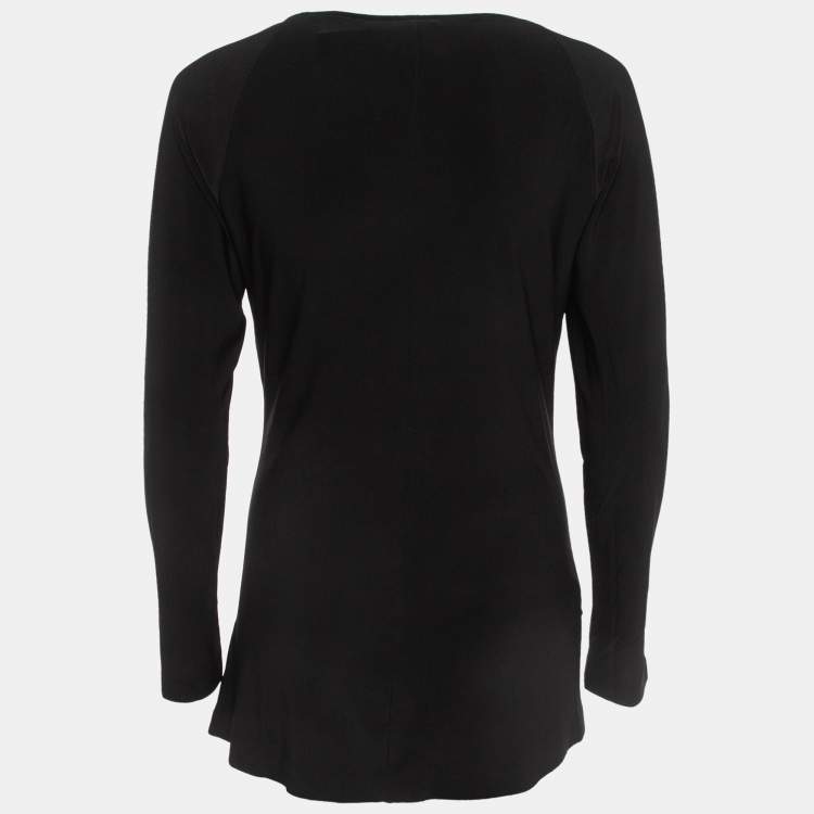 Pre Owned Norma Kamali Black Draped Jersey Long Sleeve Top L