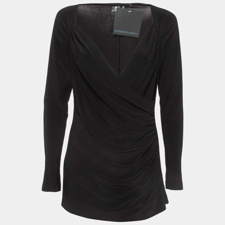 Pre Owned Norma Kamali Black Draped Jersey Long Sleeve Top L