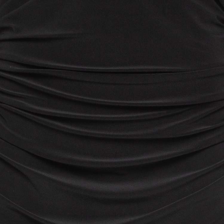 Pre Owned Norma Kamali Black Draped Jersey Long Sleeve Tara Midi Dress L