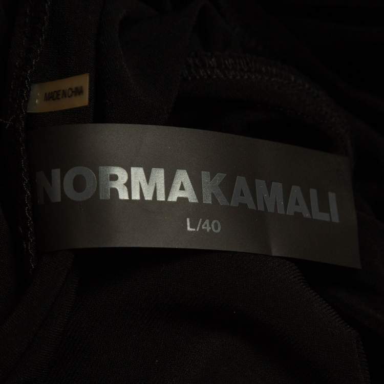 Pre Owned Norma Kamali Black Draped Jersey Long Sleeve Tara Midi Dress L