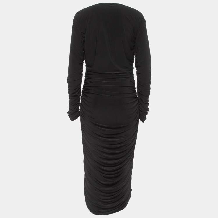 Pre Owned Norma Kamali Black Draped Jersey Long Sleeve Tara Midi Dress L