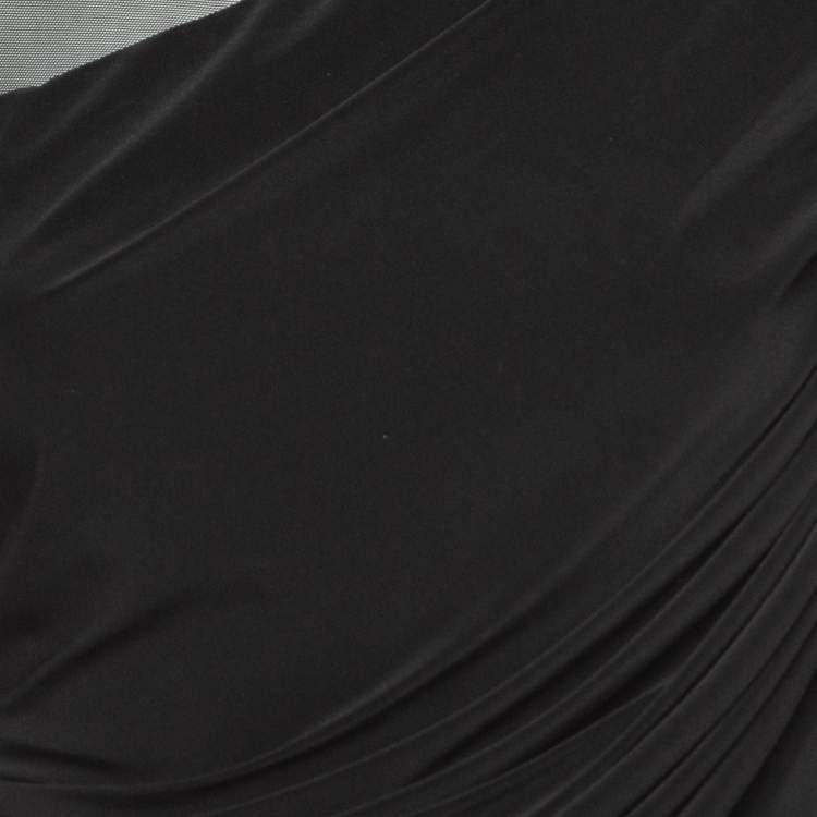 Pre Owned Norma Kamali Black Lycra/Mesh Shirred Detail Diana Gown M