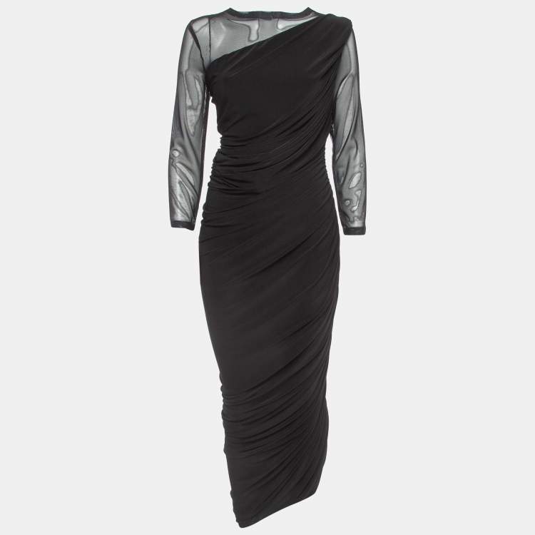 Pre Owned Norma Kamali Black Lycra/Mesh Shirred Detail Diana Gown M