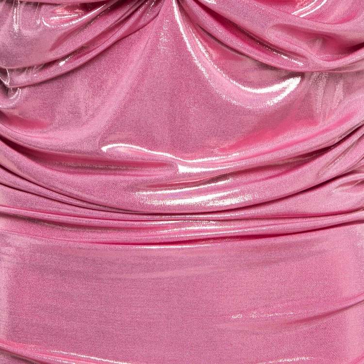 Pre Owned Norma Kamali Pink Lame Walter Wing Sleeves Mini Dress L