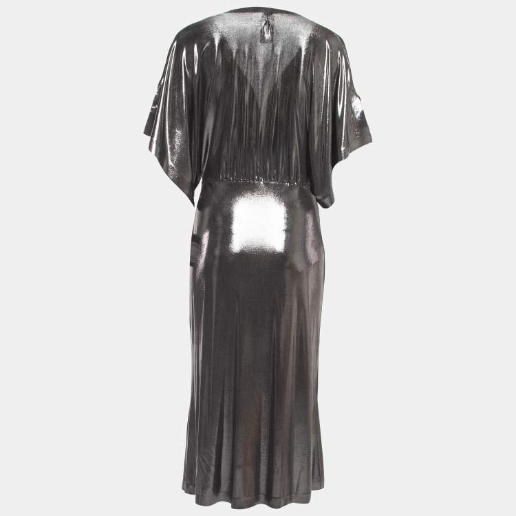 Pre Owned Norma Kamali Black Lame Fabric Obie Midi Dress M
