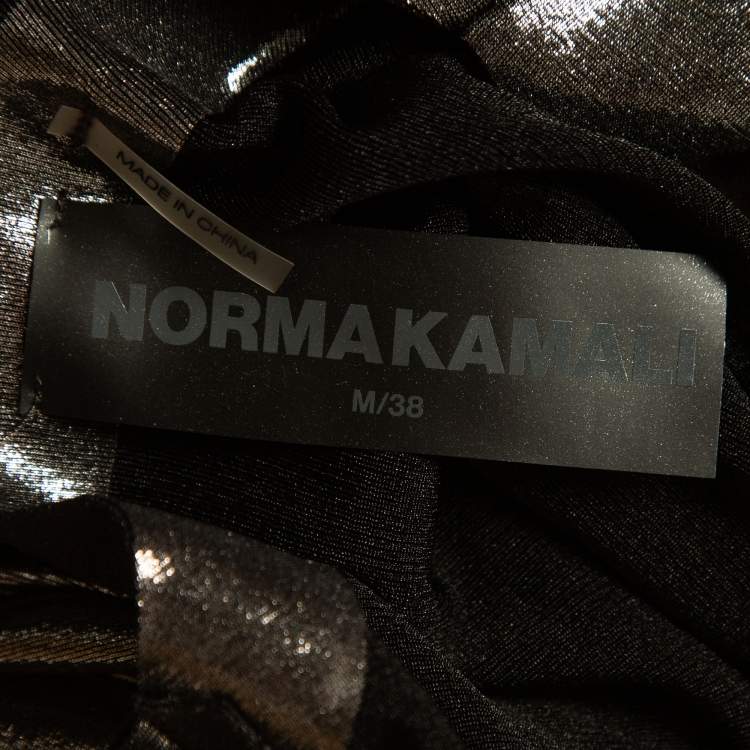 Pre Owned Norma Kamali Black Lame Fabric Obie Midi Dress M