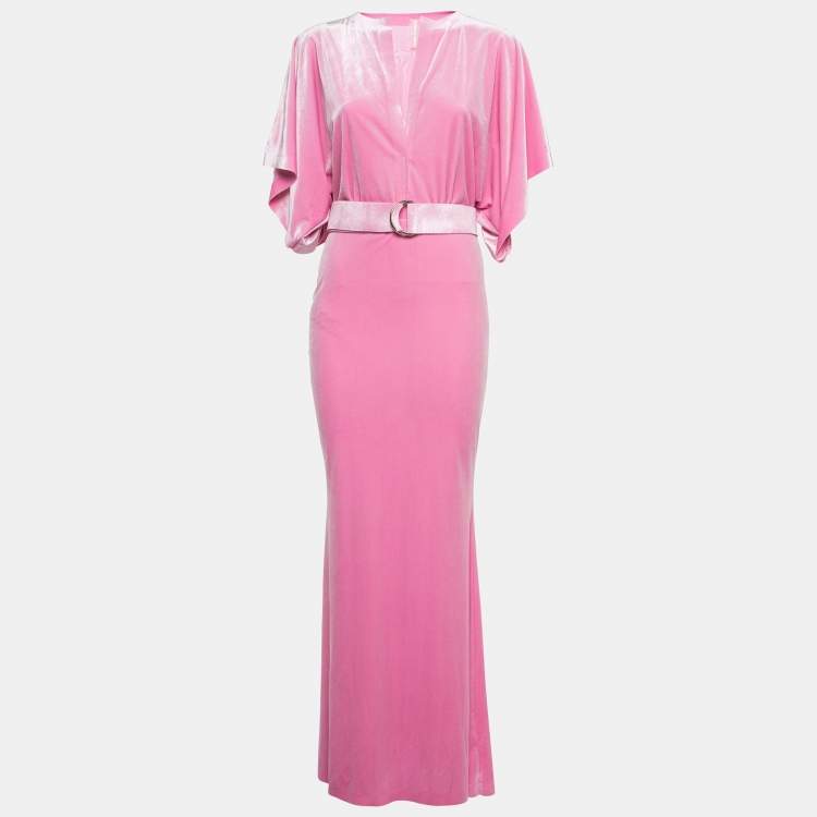 Pre Owned Norma Kamali Candy Pink Velvet Belted Obie Gown M