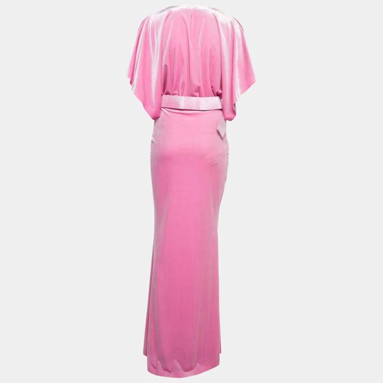 Pre Owned Norma Kamali Candy Pink Velvet Belted Obie Gown M
