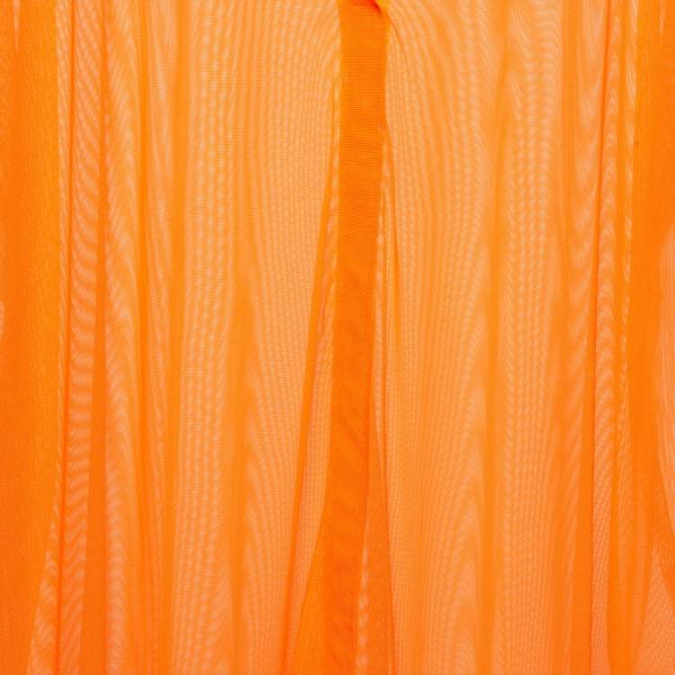 Pre Owned Norma Kamali Orange Mesh Hi Low Oversized Sheer Shirt M