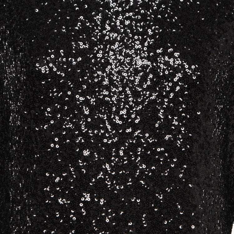 Pre Owned Norma Kamali Black Sequin Detail Fishtail Midi Dress XL