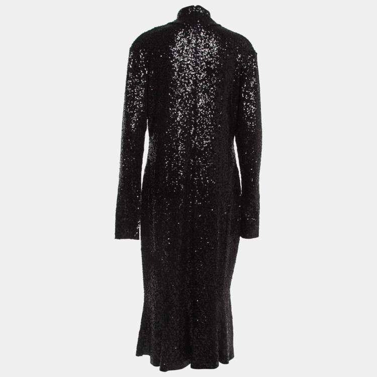 Pre Owned Norma Kamali Black Sequin Detail Fishtail Midi Dress XL