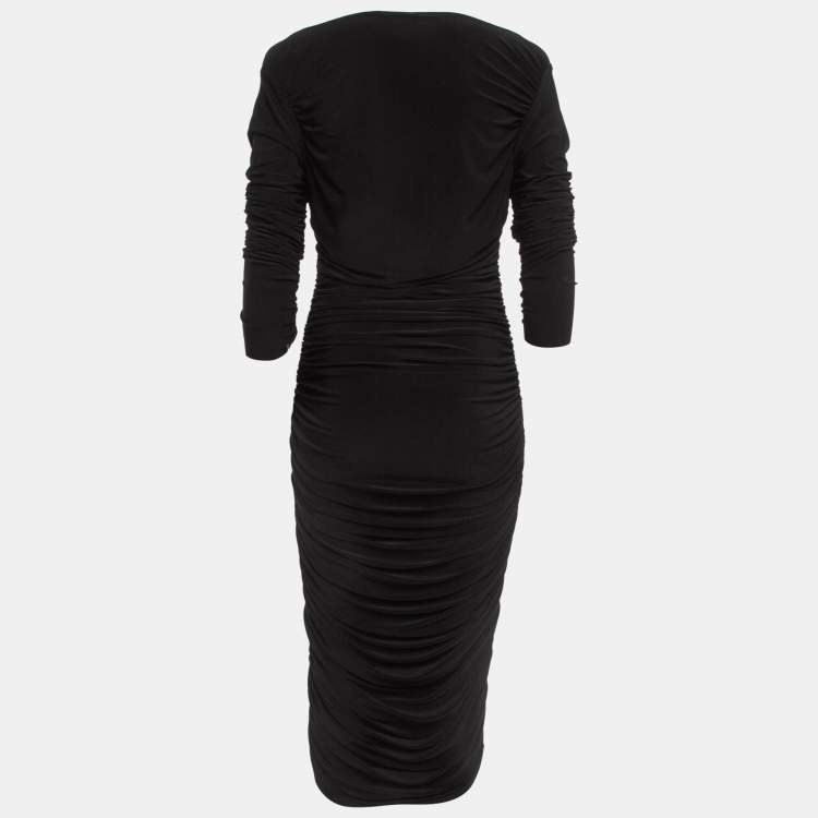 Pre Owned Norma Kamali Black Lycra Shirred Side Detail Tara Midi Dress M
