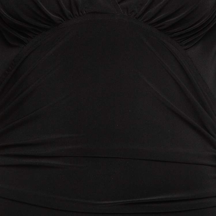 Pre Owned Norma Kamali Black Lycra Shirred Side Detail Tara Midi Dress M