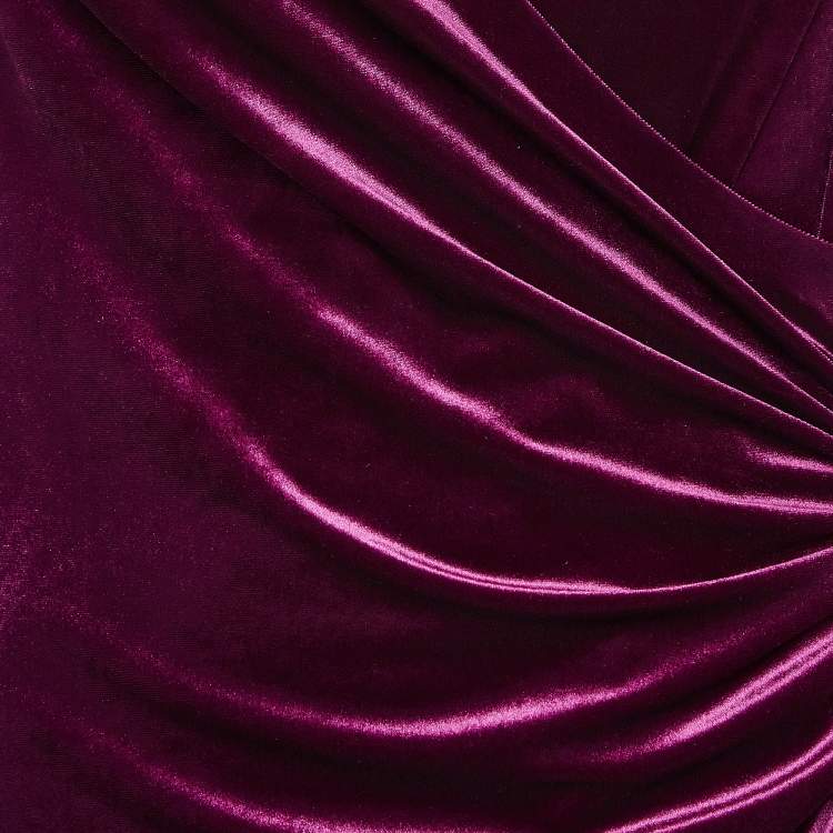 مملوكة مسبقًا Norma Kamali Purple Stretch Velvet Ruche Detail Short Dress M