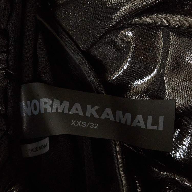 Pre Owned Norma Kamali Metallic Lame Stretch Jersey Ruched Midi Dress XXXS