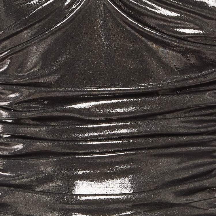 Pre Owned Norma Kamali Metallic Lame Stretch Jersey Ruched Midi Dress XXXS