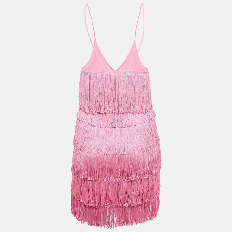Pre Owned Norma Kamali Pink Fringed Slip Mini Dress XS