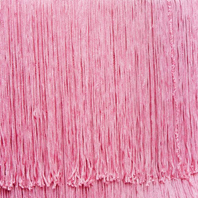 Pre Owned Norma Kamali Pink Fringed Slip Mini Dress XS