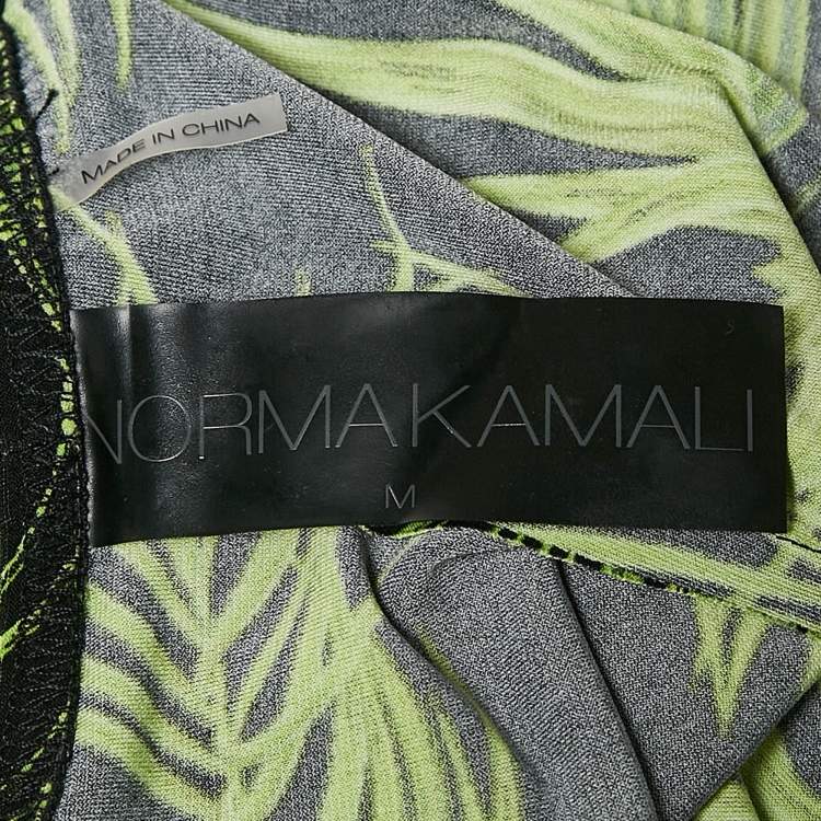 Pre Owned Norma Kamali Black/Green Palm Leaf Print Jersey Slip Jumpsuit M