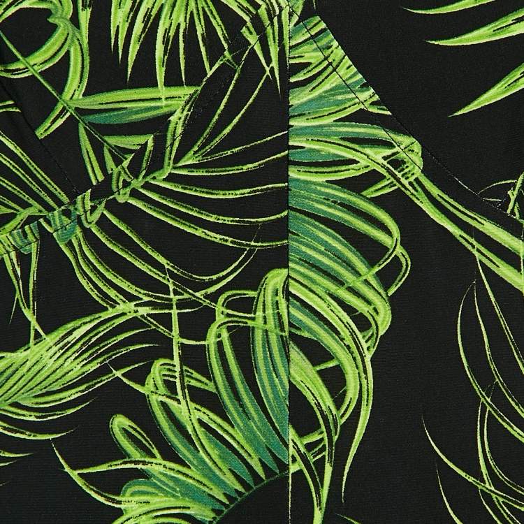 Pre Owned Norma Kamali Black/Green Palm Leaf Print Jersey Slip Jumpsuit M