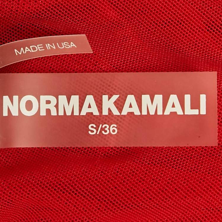 Pre Owned Norma Kamali Red Stretch Mesh Knit Ruched Gown S