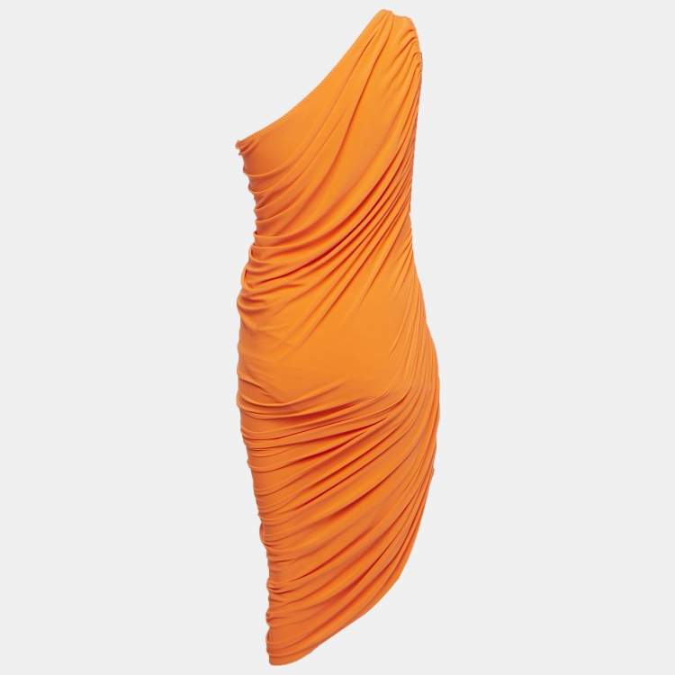 Pre Owned Norma Kamali Orange Jersey Ruched One-Should Diana Dress M