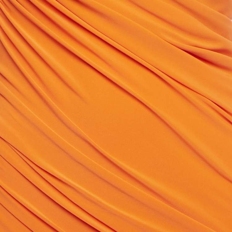 Pre Owned Norma Kamali Orange Jersey Ruched One-Should Diana Dress M