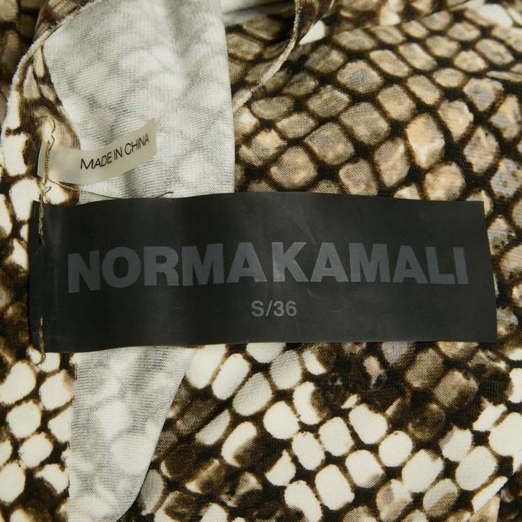 Pre Owned Norma Kamali White/Green Python Print Jersey Fishtail Maxi Dress S