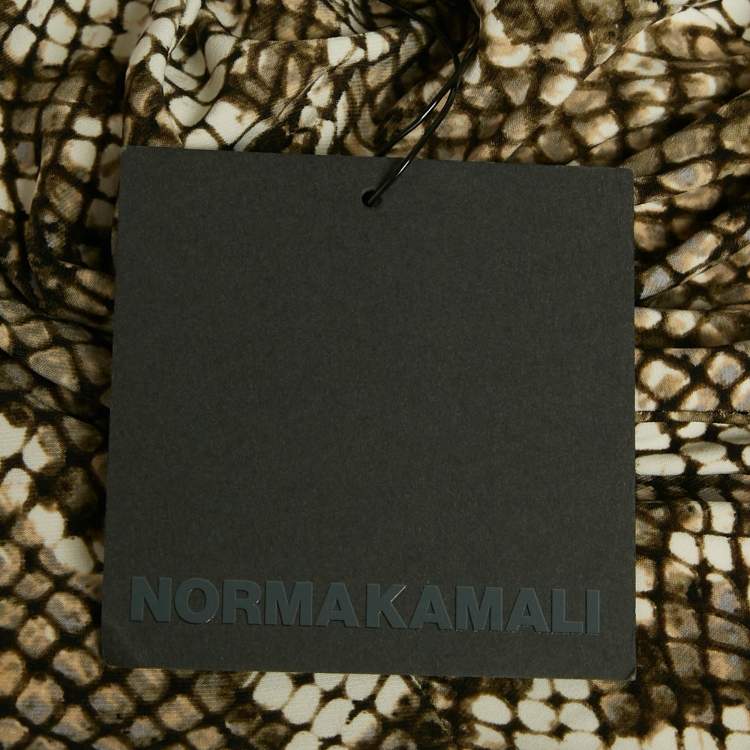 Pre Owned Norma Kamali White/Green Python Print Jersey Fishtail Maxi Dress S