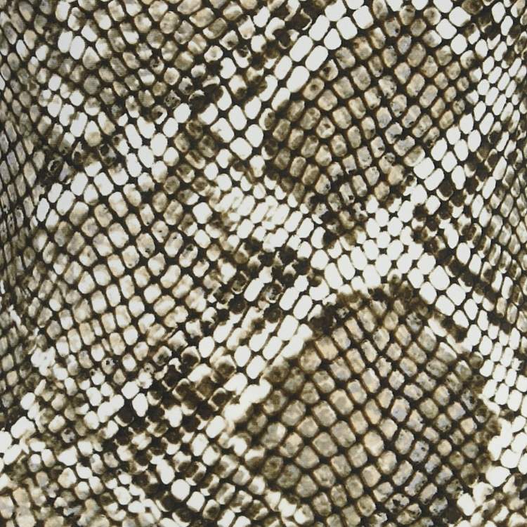 Pre Owned Norma Kamali White/Green Python Print Jersey Fishtail Maxi Dress S