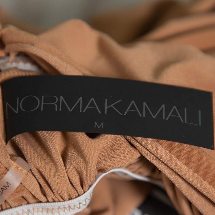 Pre Owned Norma Kamali Camel Brown Knit Ruched Waist &Tie Detail Goddess Dress M