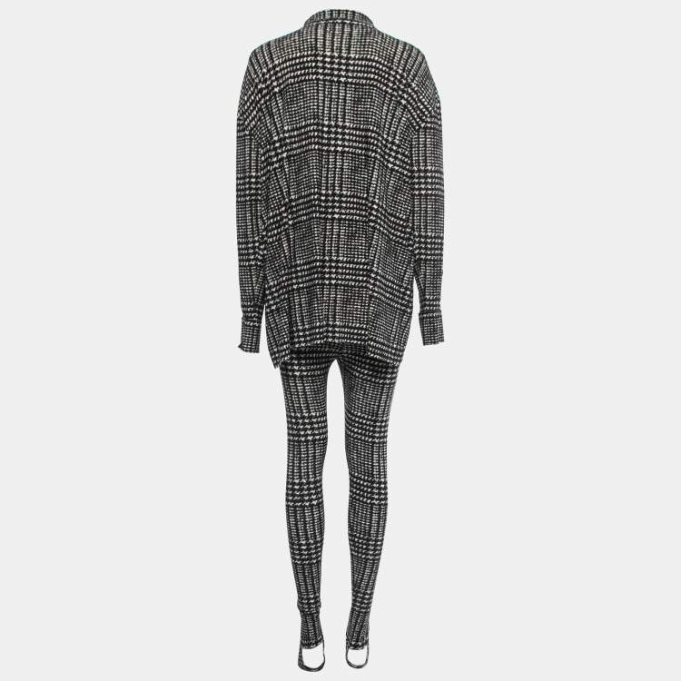 مملوكة مسبقًا Norma Kamali Black Print Jersey Shirt Leggings Set S