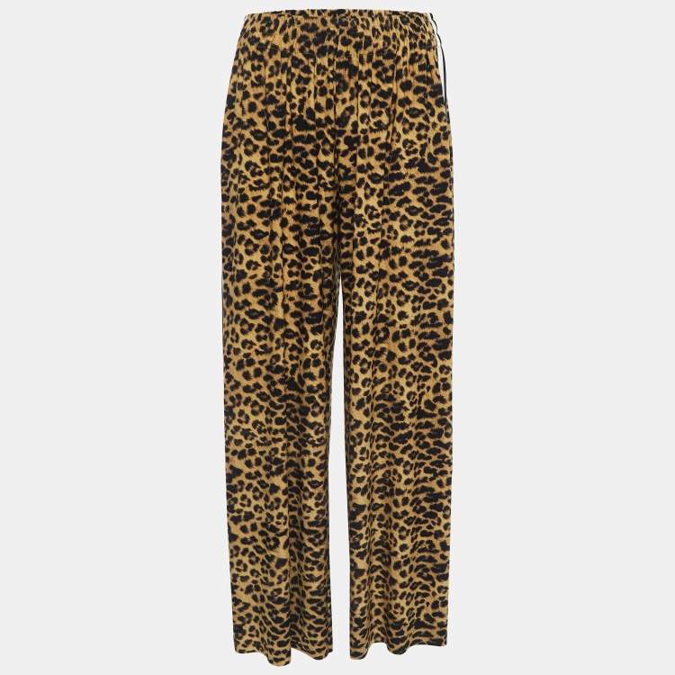 Pre Owned Norma Kamali Brown Leopard Printed Jersey Wide Leg Pants S 