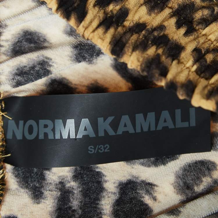 Pre Owned Norma Kamali Brown Leopard Printed Jersey Wide Leg Pants S 