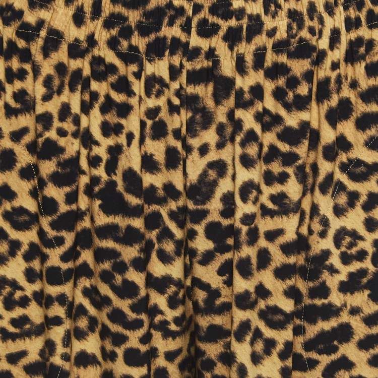 Pre Owned Norma Kamali Brown Leopard Printed Jersey Wide Leg Pants S 