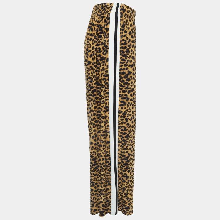 Pre Owned Norma Kamali Brown Leopard Printed Jersey Wide Leg Pants S 