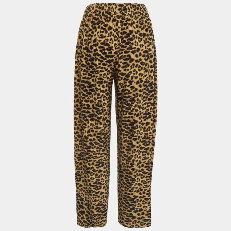 Pre Owned Norma Kamali Brown Leopard Printed Jersey Wide Leg Pants S 