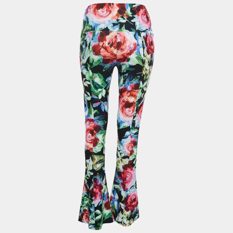 Pre Owned Norma Kamali Multicolor Floral Printed Jersey Bell Bottom Pants M
