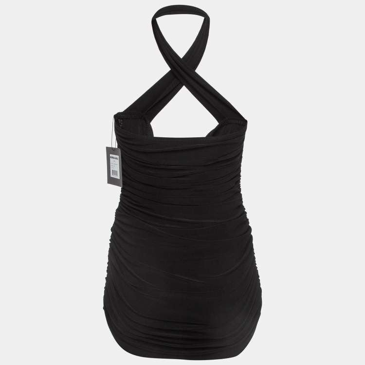 Pre Owned Norma Kamali Black Gathered Jersey Slinky Marissa Strapless Swimsuit XL