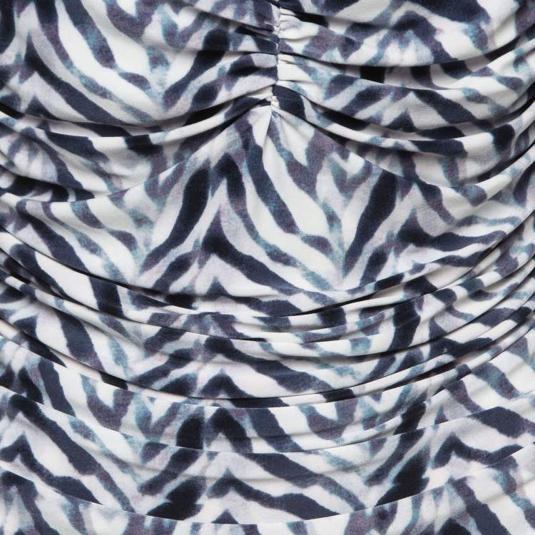 Pre Owned Norma Kamali White Chevron Zebra Print Jersey Bill Mio Swimsuit XL