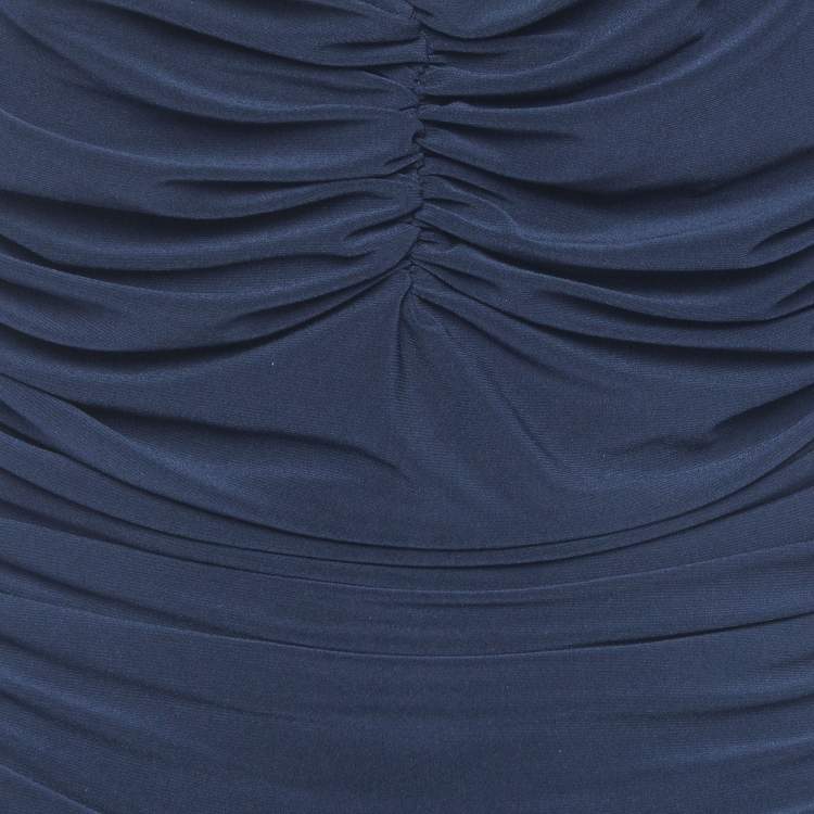 Pre Owned Norma Kamali Navy Blue Gathered Jersey Bill Mio Swimsuit XL