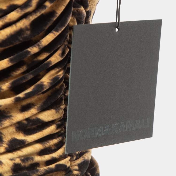 Pre Owned Norma Kamali Gold Leopard Print Jersey Bill Mio Swimsuit XL