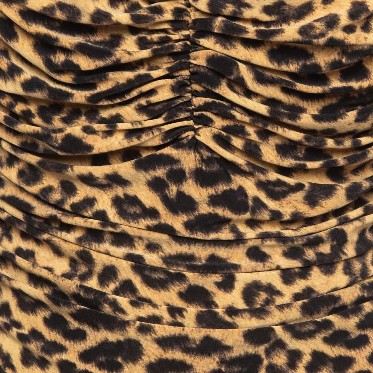 Pre Owned Norma Kamali Gold Leopard Print Jersey Bill Mio Swimsuit XL
